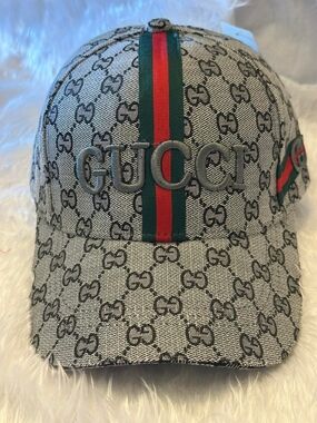 Gray GG Monogram Baseball Cap with Logo Tape